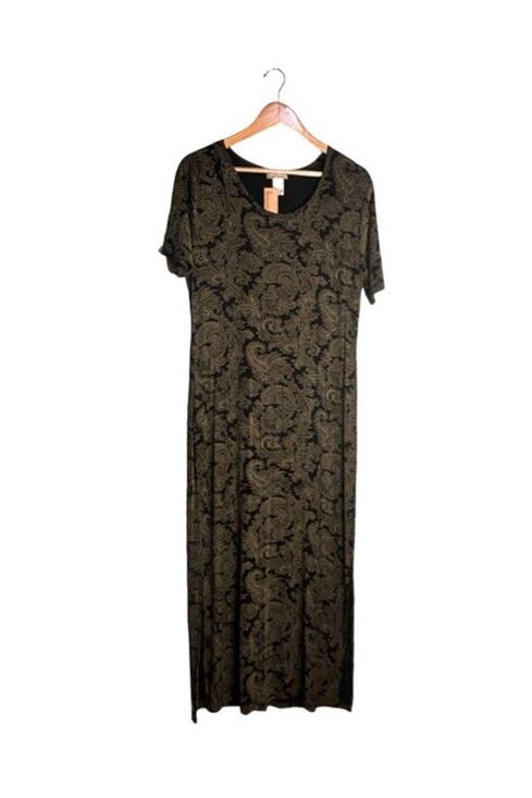 Susan Lawrence Dresses & Skirts - Susan Lawrence Paisley Maxi Dress Size Large Vintage Black Gold Short Sleeve NWT